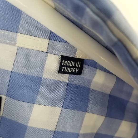 Cafe Coton Exclusive Blue and White Plaid Button Down Dress Shirt 43 / 17 - Picture 4 of 11